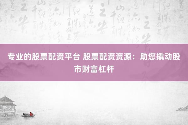 专业的股票配资平台 股票配资资源：助您撬动股市财富杠杆