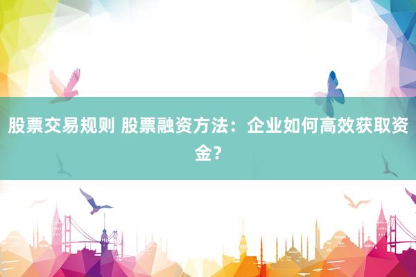 股票交易规则 股票融资方法：企业如何高效获取资金？