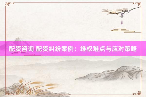 配资咨询 配资纠纷案例：维权难点与应对策略