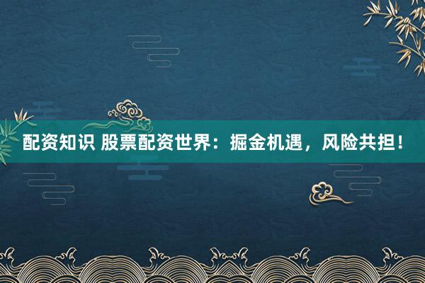 配资知识 股票配资世界:掘金机遇,风险共担!
