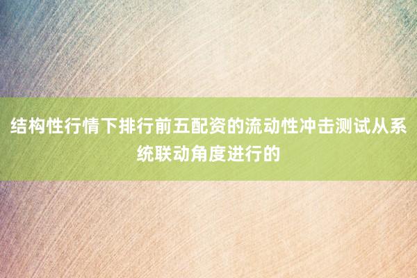 结构性行情下排行前五配资的流动性冲击测试从系统联动角度进行的